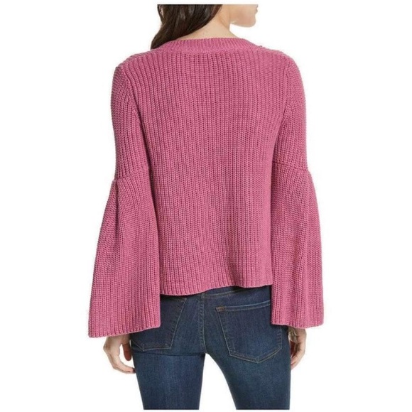 Free People Damsel Pink Bell Sleeve Knit Sweater - Picture 4 of 8